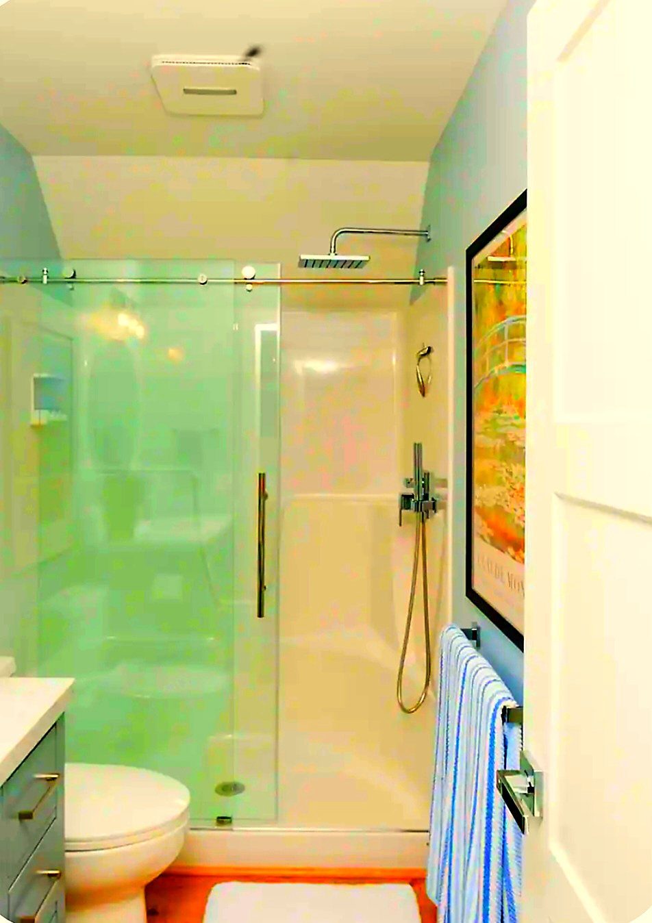 En-suite bathroom with glass walk-in shower and rainfall fixture